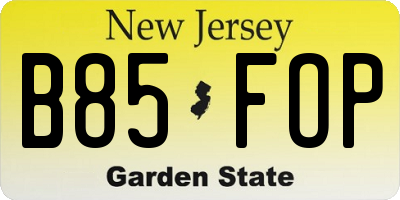 NJ license plate B85FOP