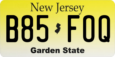 NJ license plate B85FOQ