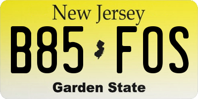 NJ license plate B85FOS
