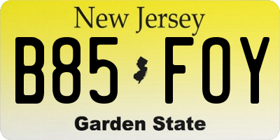 NJ license plate B85FOY