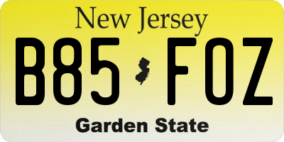 NJ license plate B85FOZ