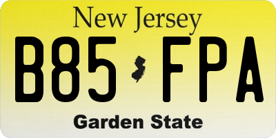 NJ license plate B85FPA