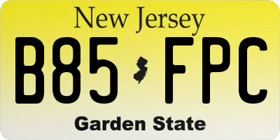 NJ license plate B85FPC