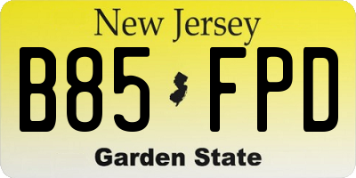 NJ license plate B85FPD