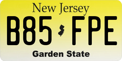 NJ license plate B85FPE