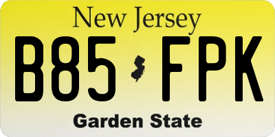 NJ license plate B85FPK