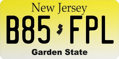 NJ license plate B85FPL