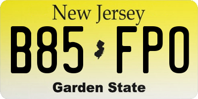 NJ license plate B85FPO