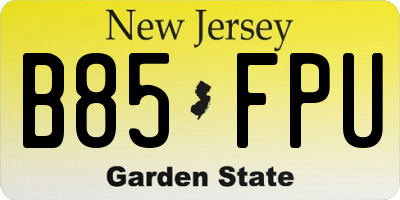 NJ license plate B85FPU
