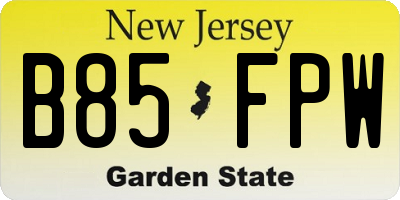 NJ license plate B85FPW
