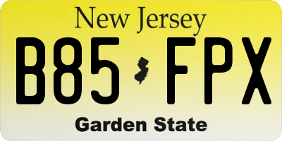 NJ license plate B85FPX