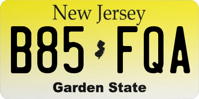 NJ license plate B85FQA