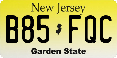 NJ license plate B85FQC