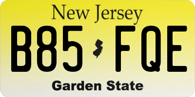 NJ license plate B85FQE