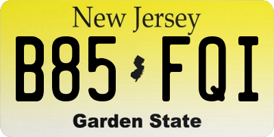 NJ license plate B85FQI