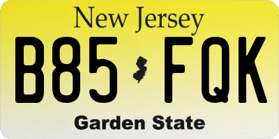NJ license plate B85FQK
