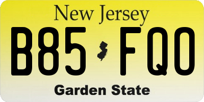 NJ license plate B85FQO