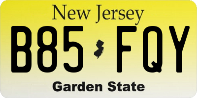 NJ license plate B85FQY