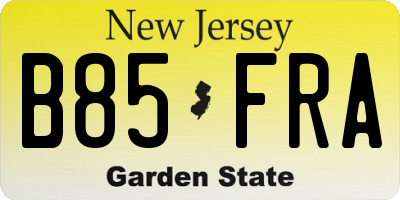 NJ license plate B85FRA