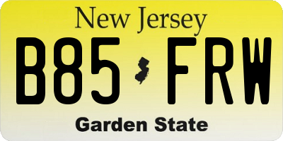 NJ license plate B85FRW