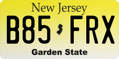 NJ license plate B85FRX