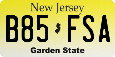 NJ license plate B85FSA