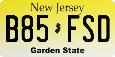 NJ license plate B85FSD