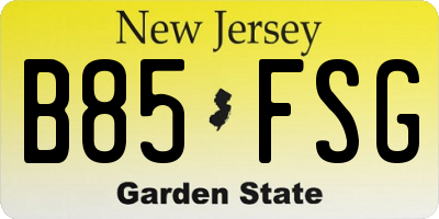 NJ license plate B85FSG