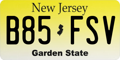 NJ license plate B85FSV