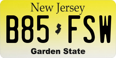 NJ license plate B85FSW
