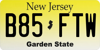 NJ license plate B85FTW