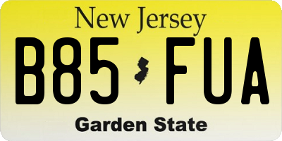 NJ license plate B85FUA