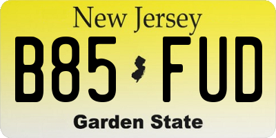 NJ license plate B85FUD