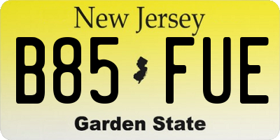 NJ license plate B85FUE