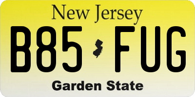 NJ license plate B85FUG