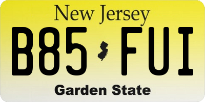 NJ license plate B85FUI