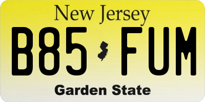 NJ license plate B85FUM