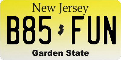 NJ license plate B85FUN