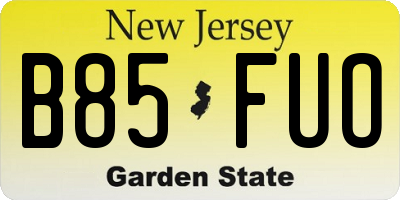 NJ license plate B85FUO