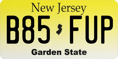 NJ license plate B85FUP
