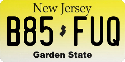 NJ license plate B85FUQ