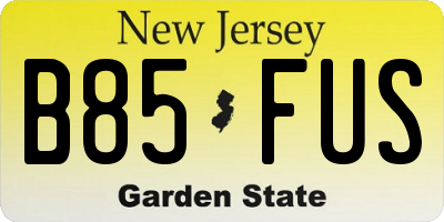 NJ license plate B85FUS