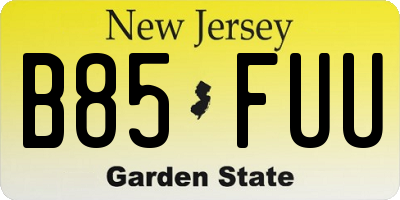 NJ license plate B85FUU