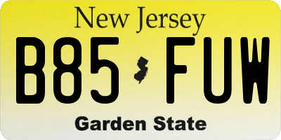 NJ license plate B85FUW