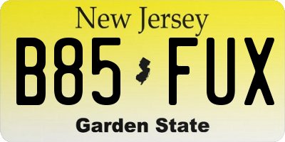 NJ license plate B85FUX