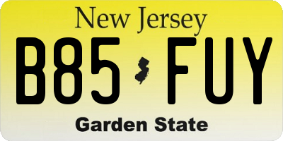 NJ license plate B85FUY
