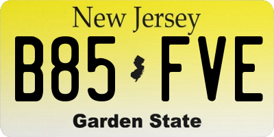 NJ license plate B85FVE