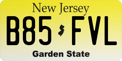 NJ license plate B85FVL