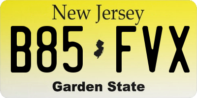 NJ license plate B85FVX