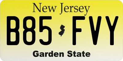 NJ license plate B85FVY